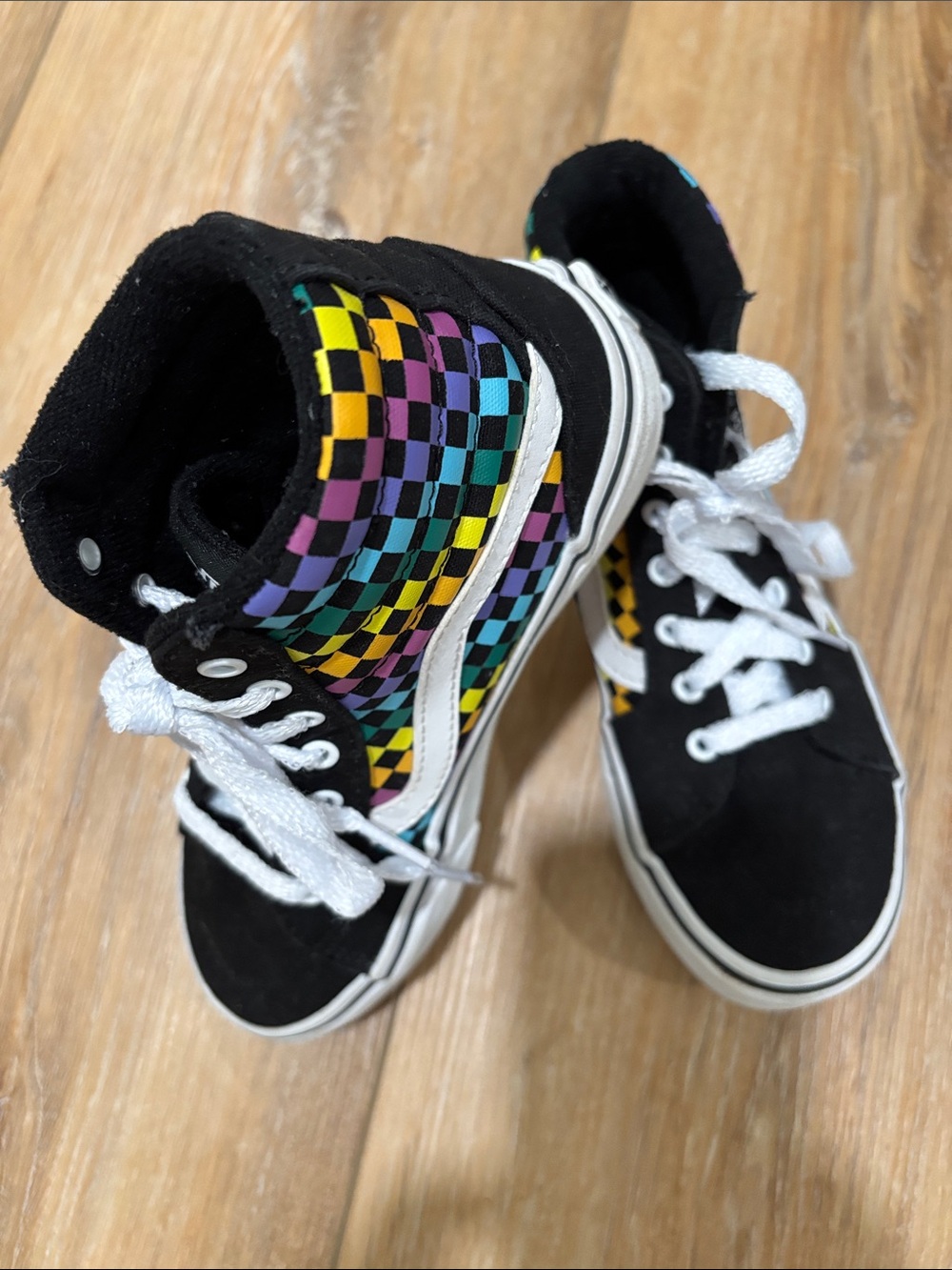 Vans Sk8-Hi Rainbow Checkerboard High Top Sneakers Kids US 1